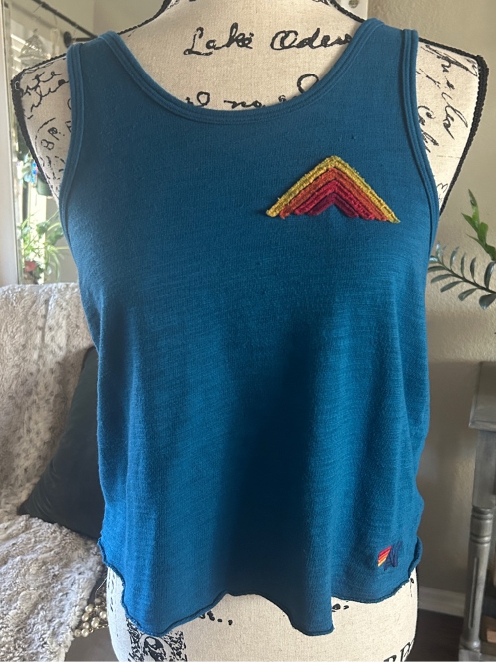 Aviator Nation Vibrant Blue Women's Tank with Rainbow Chevron Patch